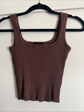 Final Touch Brown Ribbed Square-Neck Tank Top